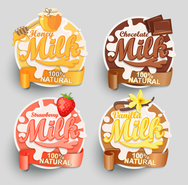Natural milk labels vector set