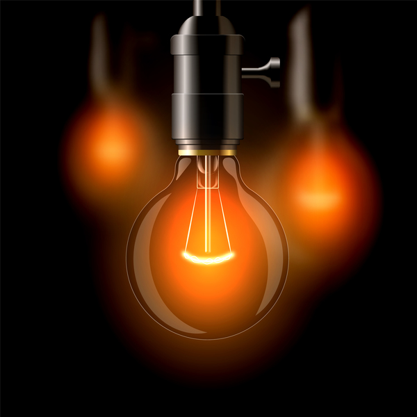 Old bulb with black background vector 01