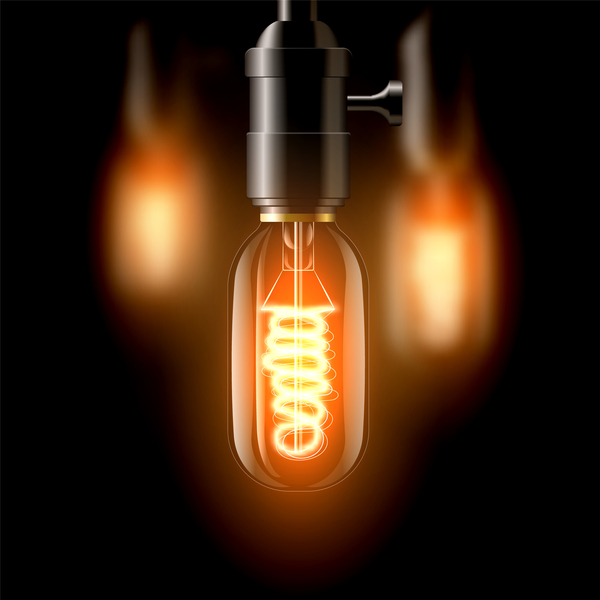 Old bulb with black background vector 02