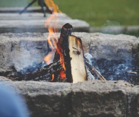 Outdoor burning bonfire Stock Photo