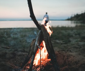 Outdoor burning firewood Stock Photo