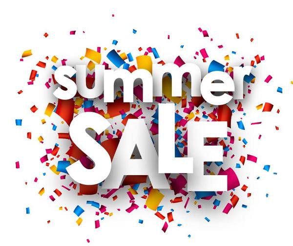 Paper cut summer sale with confetti vector