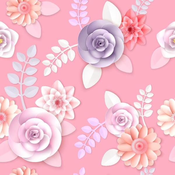 Paper flower seamless pattern and pink background vector