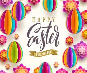 Paper flower with origami egg easter background vector