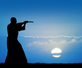 People practicing martial arts in the morning Stock Photo