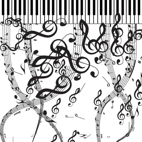 Pianoforte with musical symbols vector