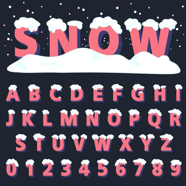Pink snow alphaber with number vector