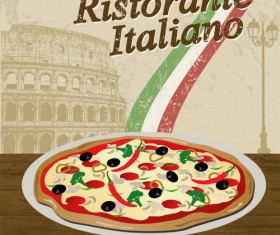 Pizza vintage poster template vector set 02