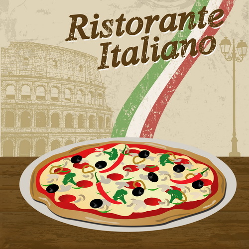 Pizza vintage poster template vector set 02