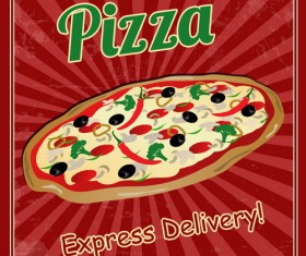 Pizza vintage poster template vector set 04