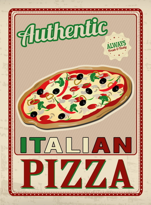 Pizza vintage poster template vector set 05