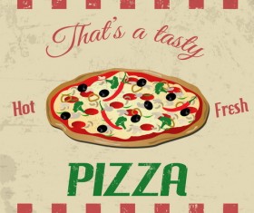 Pizza vintage poster template vector set 06