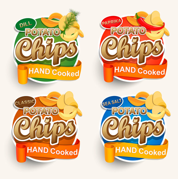 Potato chips labels vector set