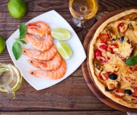 Prawns and pizza Stock Photo