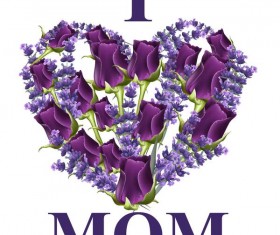 Purple flower heart with mothers day card vector