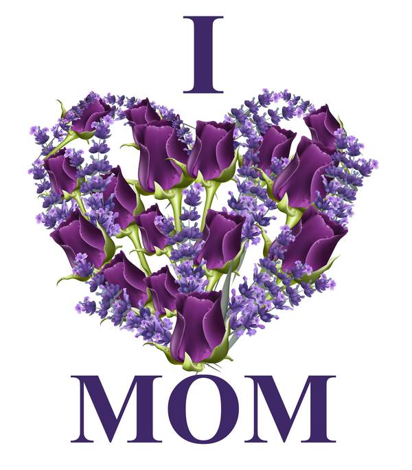 Purple flower heart with mothers day card vector
