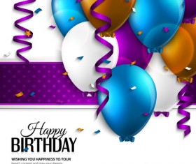 Purple ribbon with balloon birthday background vector