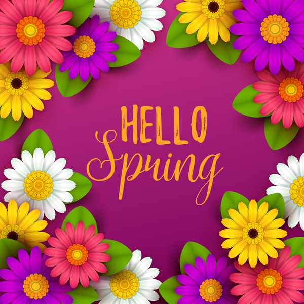 Purple spring background with beautiful flower vector 02