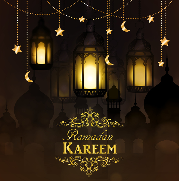 Ramadan Kareem greeting card vectors set 03