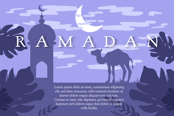 Ramadan landscape with mosque vector 01