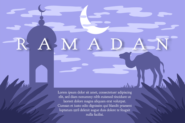 Ramadan landscape with mosque vector 04