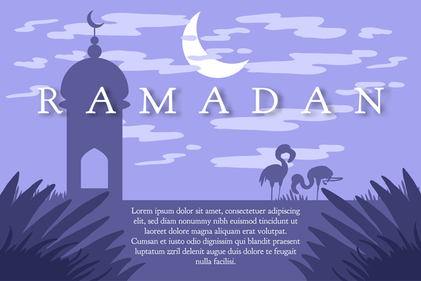 Ramadan landscape with mosque vector 07
