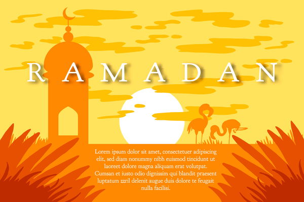 Ramadan landscape with mosque vector 09