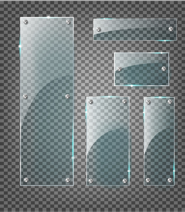 Rectangle glass banner with screws vector 01