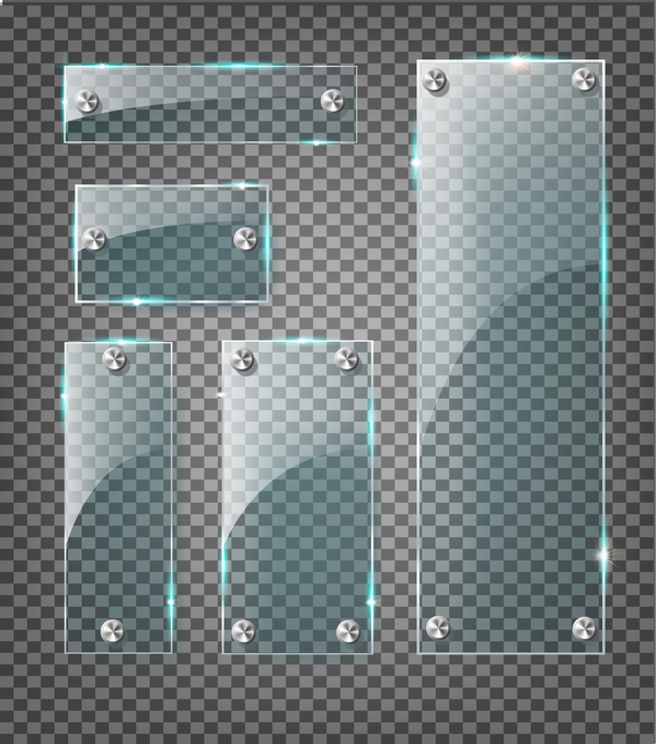 Rectangle glass banner with screws vector 03