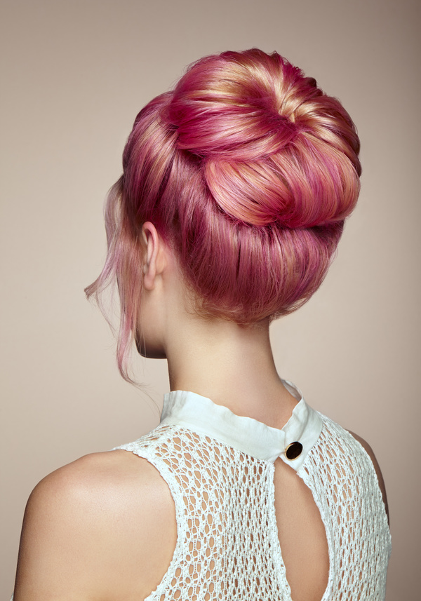 Red Updo woman Stock Photo