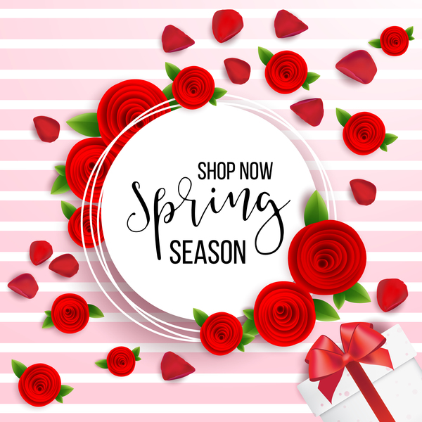 Red flower with srping shop now card vector