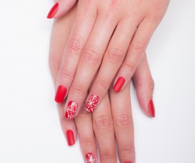 Red painted nail art Stock Photo
