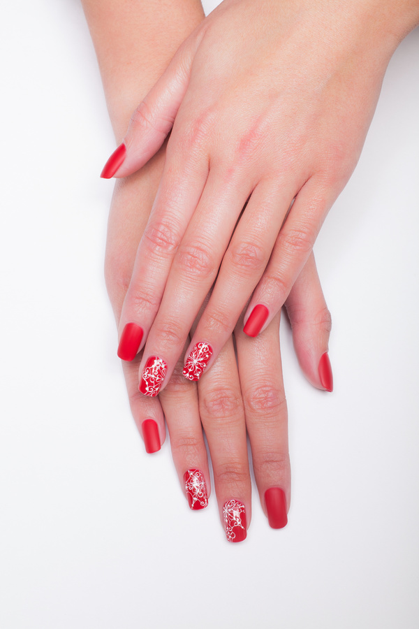 Red painted nail art Stock Photo