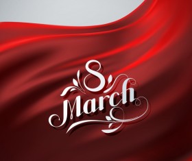 Red satin background with 8 march card vector