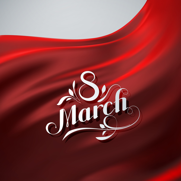 Red satin background with 8 march card vector