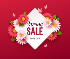 Red spring sale background with flower vector