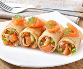 Salmon soft pancake coil Stock Photo 01