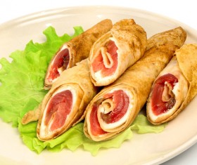 Salmon soft pancake coil Stock Photo 03