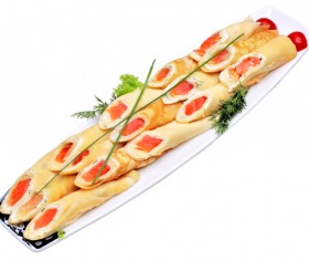 Salmon soft pancake coil Stock Photo 04