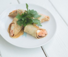 Salmon soft pancake coil Stock Photo 06