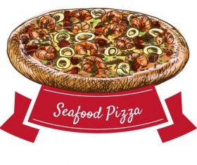 Seafood pizza hand drawn vector