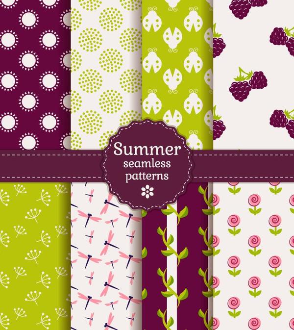 Seamless summer patterns vector material 03