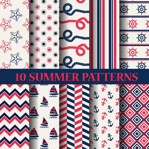 Seamless summer patterns vector material 04