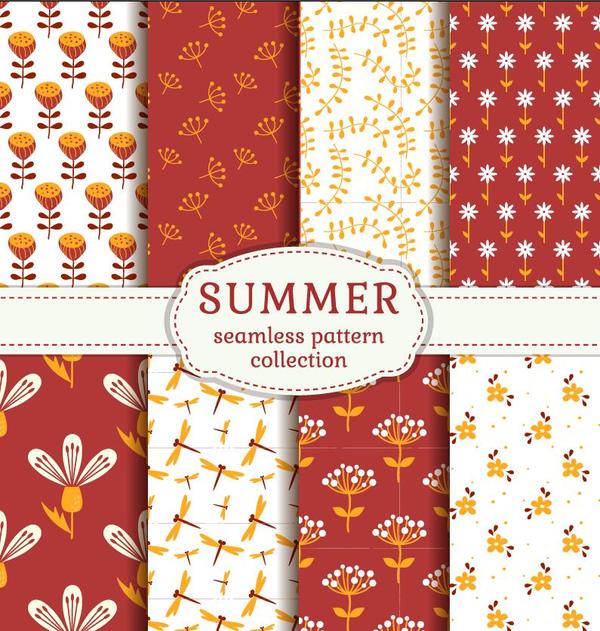 Seamless summer patterns vector material 05
