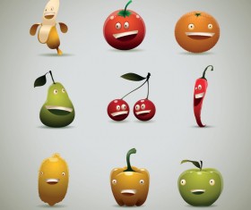 Set of Happy fruits and vegetables vector