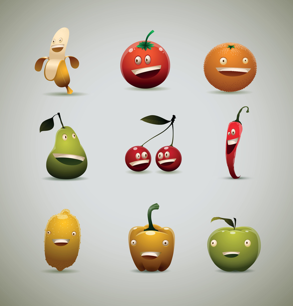 Set of Happy fruits and vegetables vector
