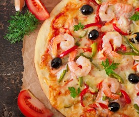 Shrimp vegetable pizza Stock Photo 01