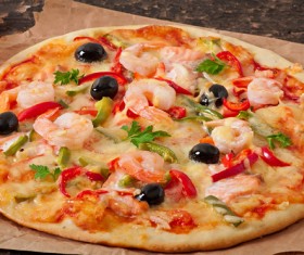 Shrimp vegetable pizza Stock Photo 02