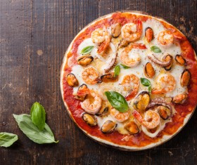 Shrimp vegetable pizza Stock Photo 03