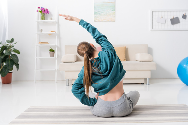 Slim girl practicing yoga indoors Stock Photo 05